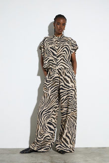  Calças Wide Leg Animal Print Linho BSB