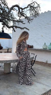 Calças Wide Leg Animal Print Linho BSB