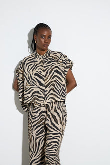  Camisa Crop Animal Print Linho BSB