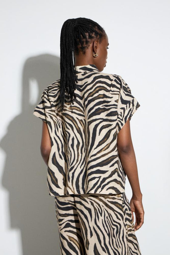 Camisa Crop Animal Print Linho BSB