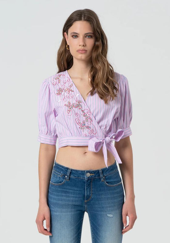 Top Cropped C/ Riscas e Bordados FRACOMINA