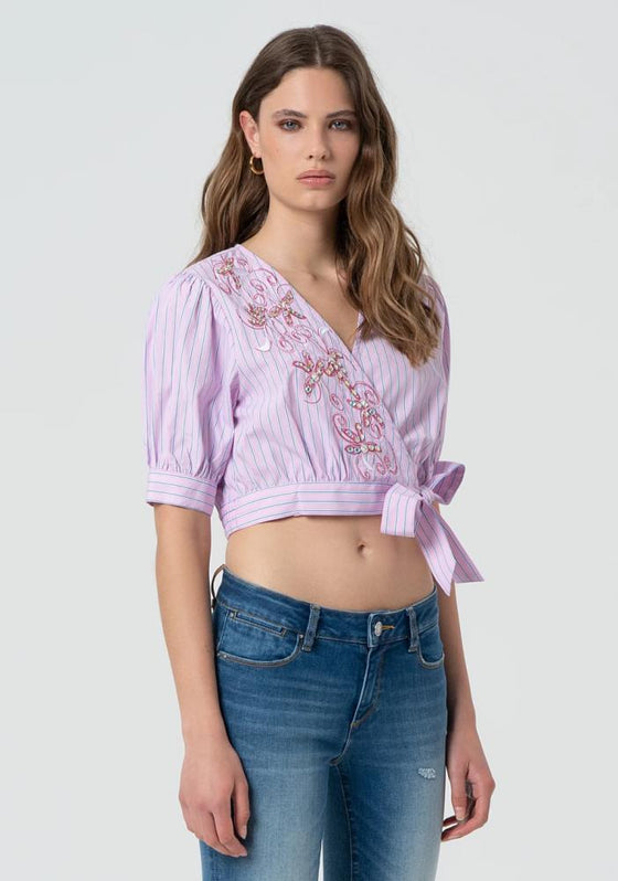 Top Cropped C/ Riscas e Bordados FRACOMINA