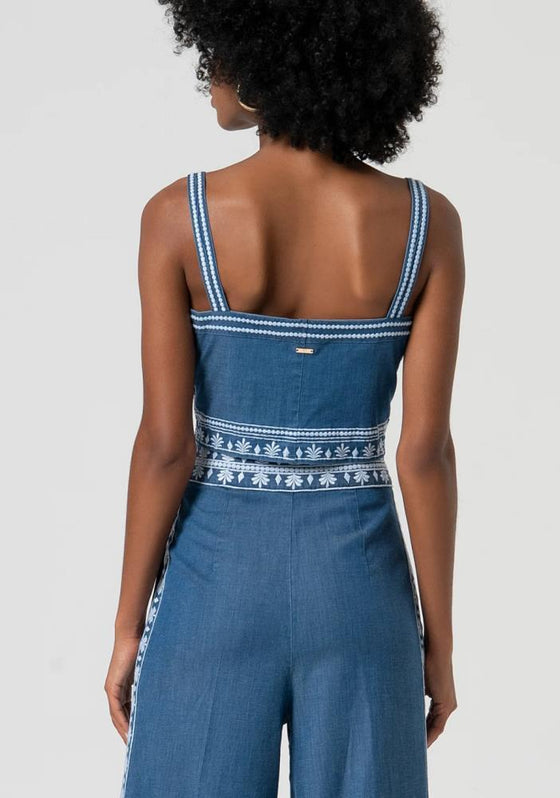Top Cropped Chambray Bordados FRACOMINA