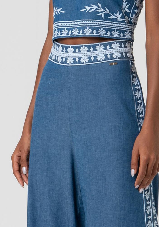 Calças Chambray Bordado FRACOMINA
