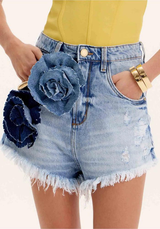 Calções Hot Pants Jeans Flores LANÇA PERFUME