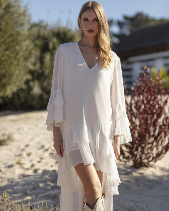 Vestido Assimétrico Folhos SAHOCO