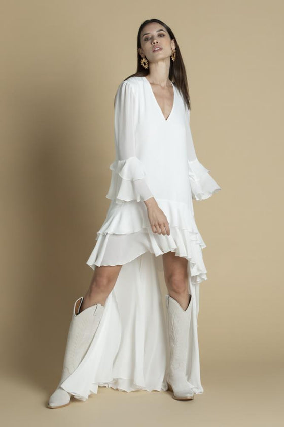 Vestido Assimétrico Folhos SAHOCO