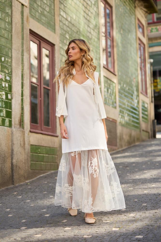 Vestido Longo com Renda SWALLOW