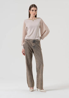  Calça Jeans Flare Strass FRACOMINA