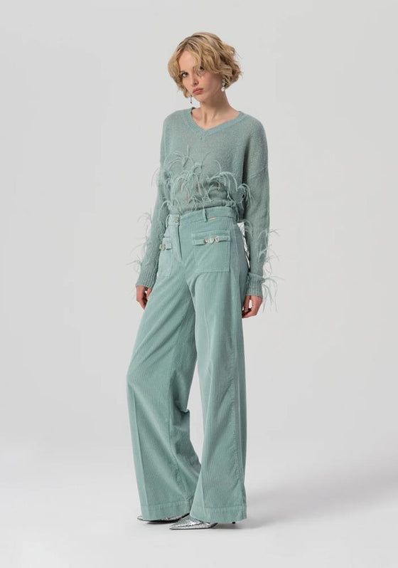 Calça Flare Palazzo Veludo Cotelê FRACOMINA