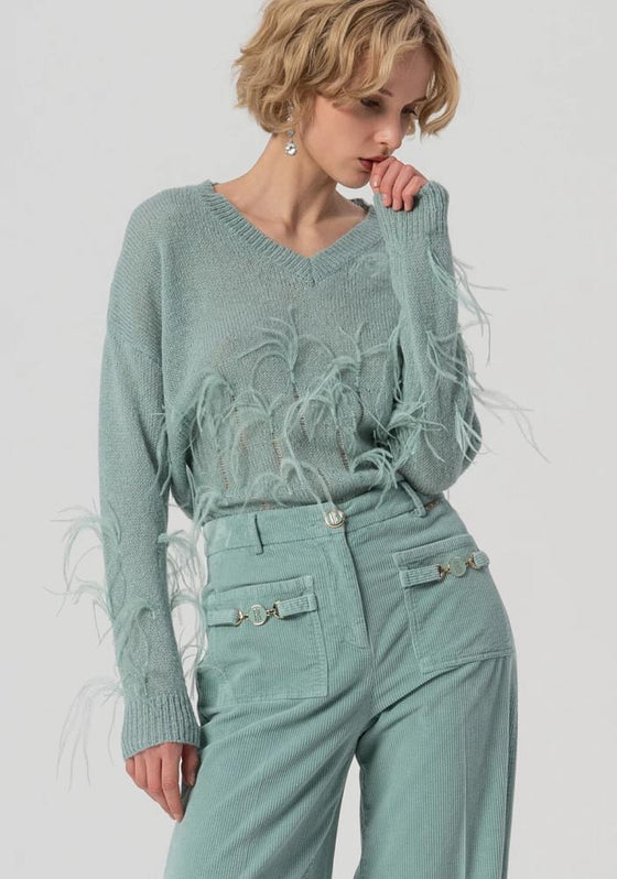Calça Flare Palazzo Veludo Cotelê FRACOMINA
