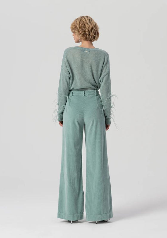 Calça Flare Palazzo Veludo Cotelê FRACOMINA
