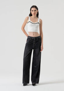  Calça Palazzo Wide Fit Strass FRACOMINA
