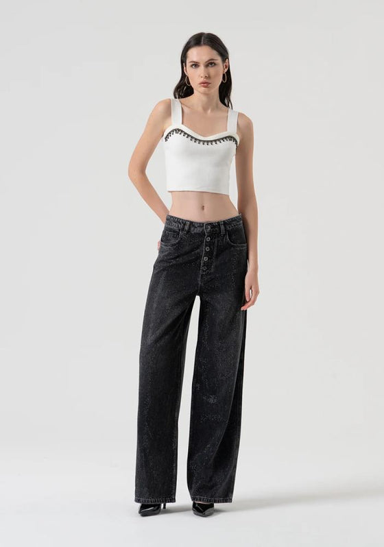 Calça Palazzo Wide Fit Strass FRACOMINA
