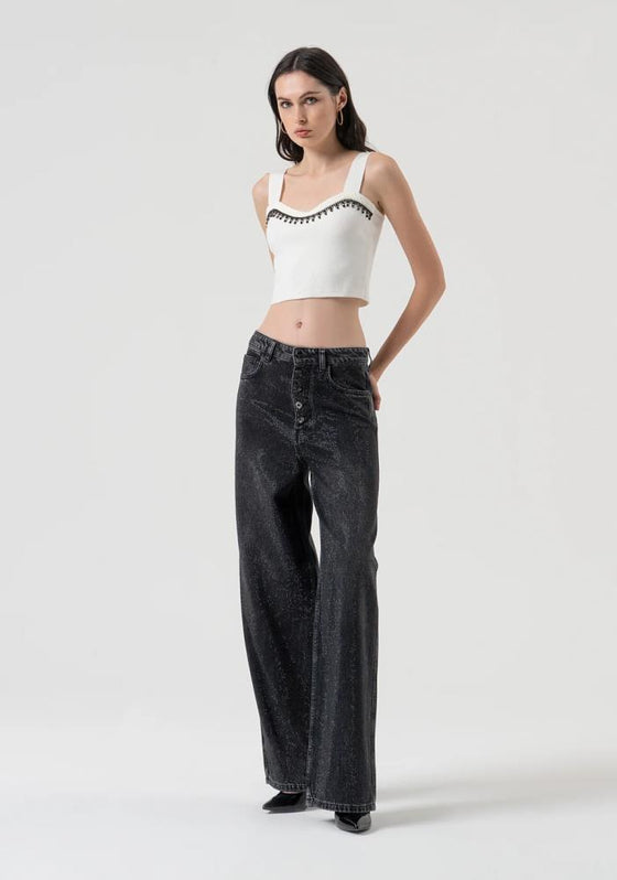 Calça Palazzo Wide Fit Strass FRACOMINA