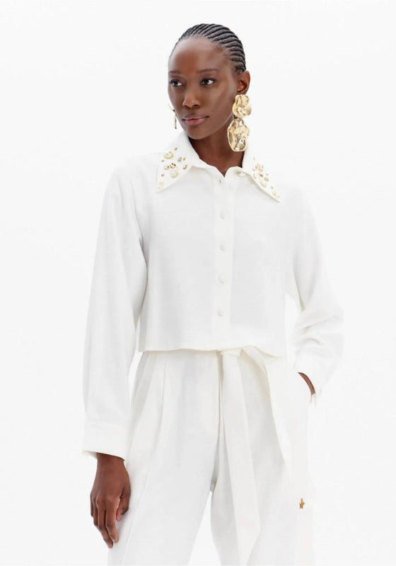 Camisa Curta Strass e Pérolas LANÇA PERFUME