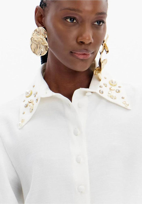 Camisa Curta Strass e Pérolas LANÇA PERFUME