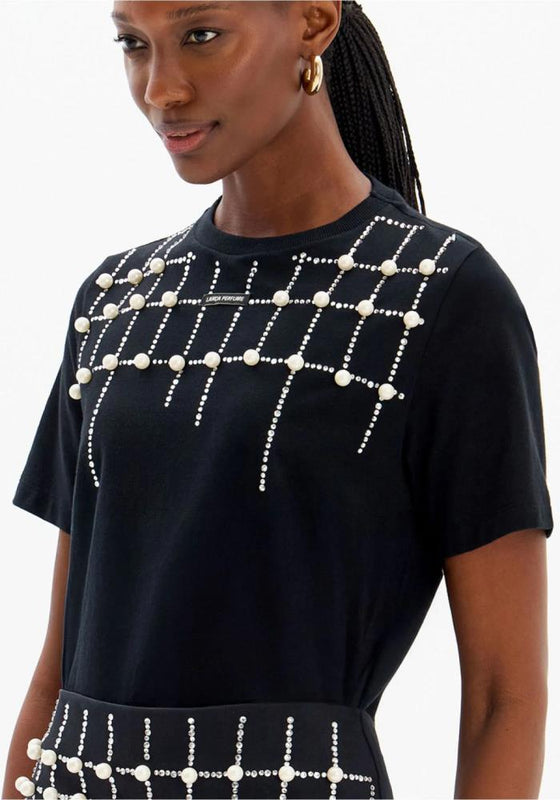 T-shirt  Aplicações Pérolas LANÇA PERFUME