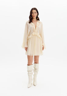  Vestido Mini com Folhos LANÇA PERFUME
