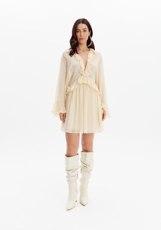 Vestido Mini com Folhos LANÇA PERFUME