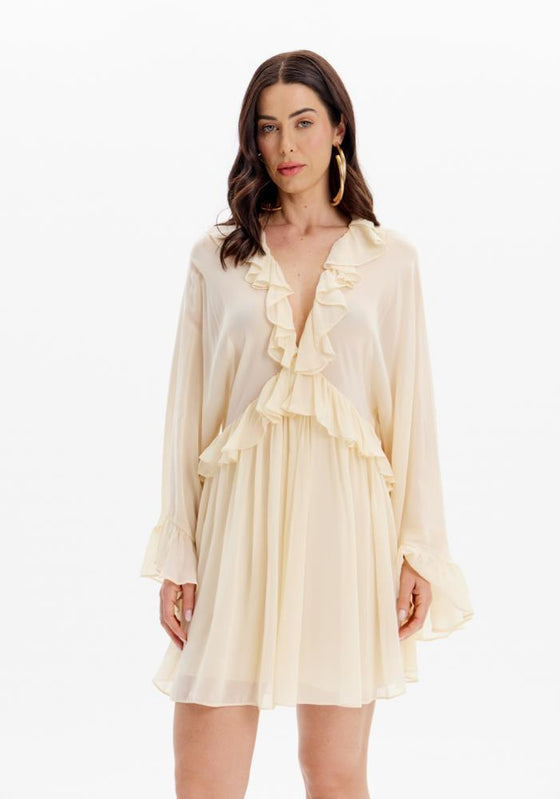 Vestido Mini com Folhos LANÇA PERFUME