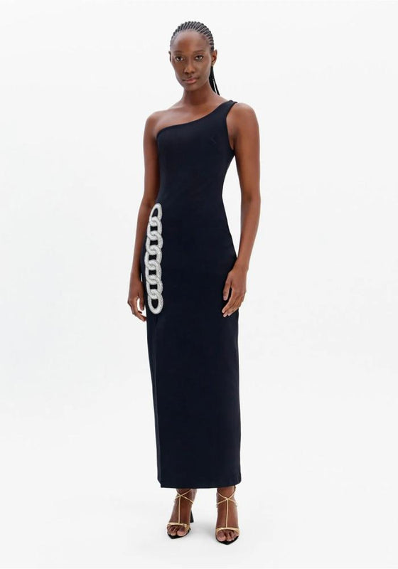 Vestido Midi Ombro Único Strass LANÇA PERFUME