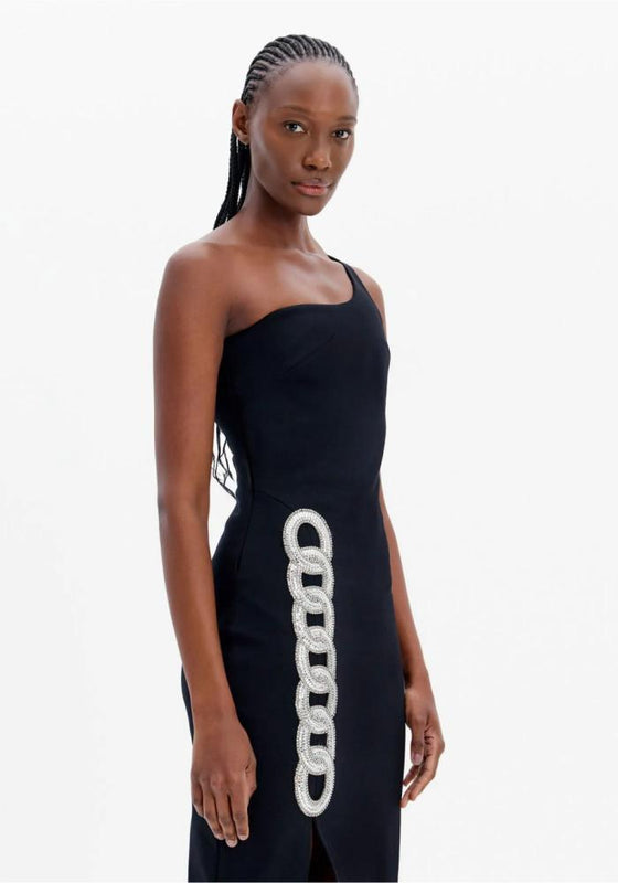 Vestido Midi Ombro Único Strass LANÇA PERFUME