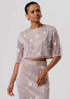 Top Cropped Tule Flor Lantejoulas FRACOMINA