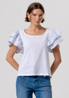 T-Shirt Manga Folhos Riscas FRACOMINA