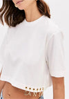 T-shirt Crop c/ Letras Metal LANÇA PERFUME