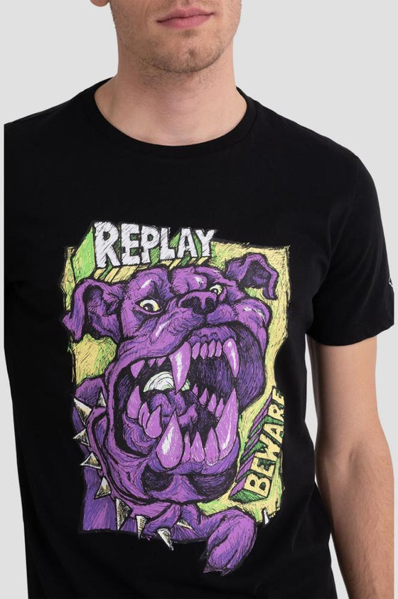 JERSEY T-SHIRT WITH FLUO PRINT REPLAY