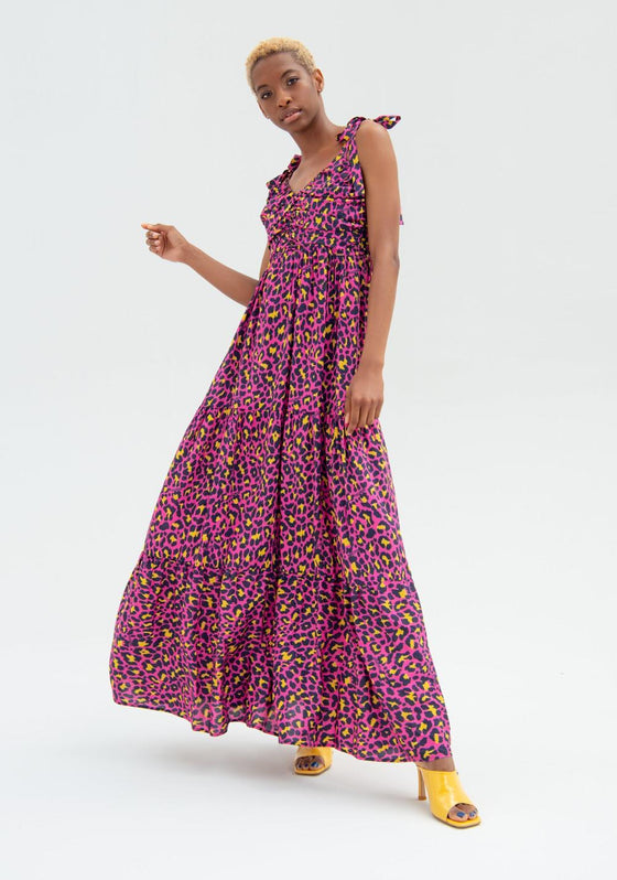LONG DRESS WITH MULTICOLOR ANIMALIER PATTERN FRACOMINA